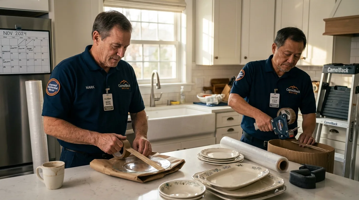 Professional crew packing kitchen dishware in Yabucoa, PR